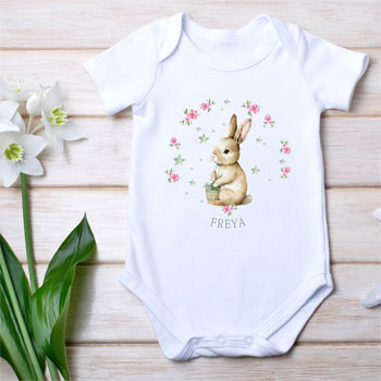 Personalised New Baby Girls Bunny Baby Vest 0-3 & 6-12 Month
