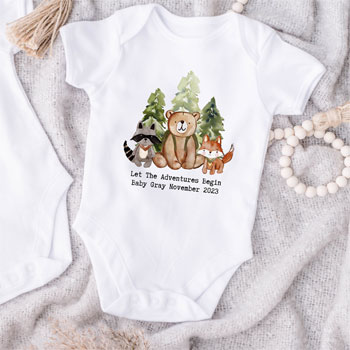 Personalised Woodland Baby Vest 0-3 & 6-12 Month