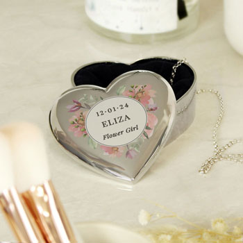 Personalised Floral Heart Trinket Box Bridesmaid Flower Girl