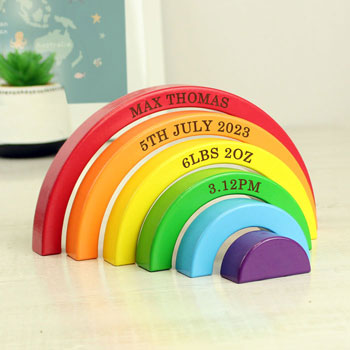 Personalised Wooden Rainbow Stacker Toddler Toy 18 Months +