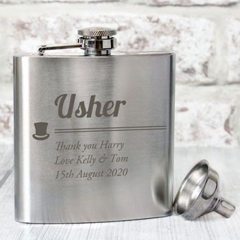 Personalised Usher Stainless Steel 6oz Hip Flask