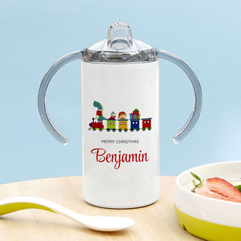 Personalised Christmas Train Kid's Stainless Steel Sippy Cup