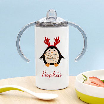 Personalised Christmas Penguin Kids Sippy Cup