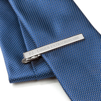 Personalised Rhodium Plated Tie Clip Male Wedding Gift