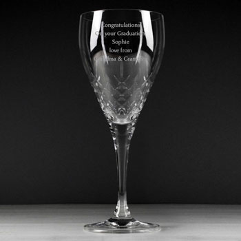 Personalised Cut Crystal Wine Glass Graduation, Anniversary