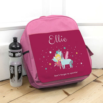 Girl's Personalised Pink Fairy and Unicorn Backpack Bag 33cm