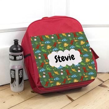 Personalised Kid's Red and Green Dinosaur Backpack Bag 33cm