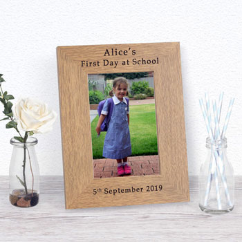 Personalised First Day at School Oak Finish 5x7 Photo Frame