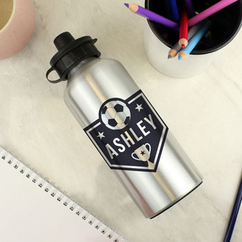 Personalised Football Themed Silver Water Bottle