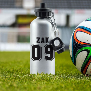 Personalised Sports Number Silver Drinks Bottle