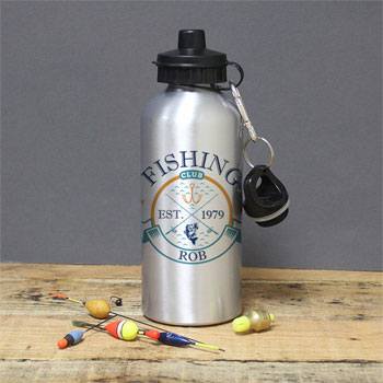 Personalised Fishing Club Silver Drinks Water Bottle