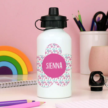 Girl's Personalised Pink & White Flower Drinks Water Bottle