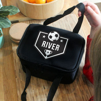 Kid's Personalised Football Black School Lunch Bag