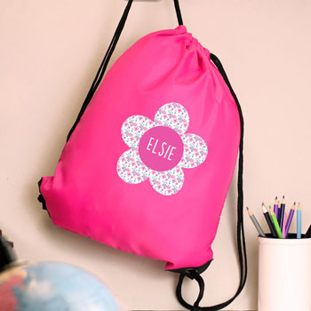 Girl's Personalised Flower Pink Kit P.E. School Bag
