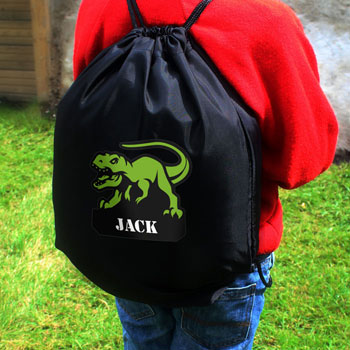 Boy's Personalised Dinosaur Black & Green School Kit Bag