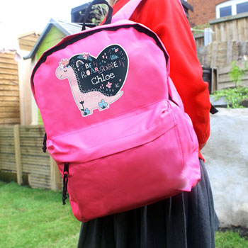Girl's Personalised Dinosaur Pink Backpack School Bag