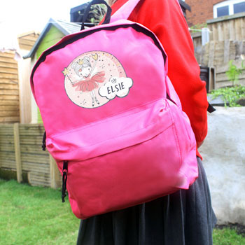 Girl's Personalised Fairy Pink Backpack School Bag