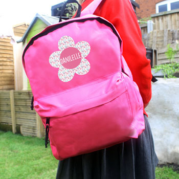 Girl's Personalised Flower Pink Backpack School Bag