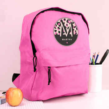 Girl's Personalised Leopard Print Pink Backpack