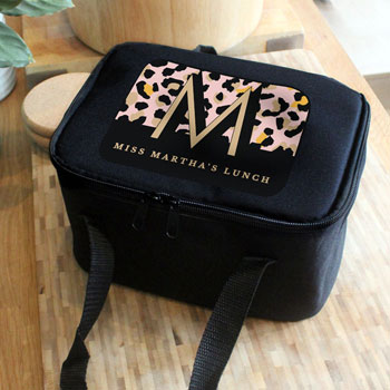 Girl's Personalised Leopard Print Black Lunch Sandwich Bag