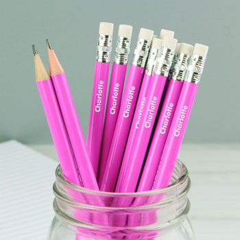 Set of 12 Girl's Personalised Name Only Pink Pencils