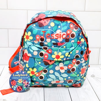 Personalised Embroidered Ladybird Kids Backpack