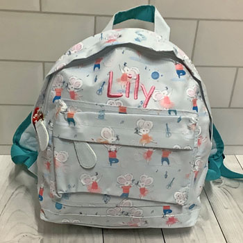 Girl's Personalised Embroidered Mouse Backpack Bag