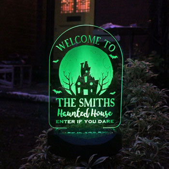 Personalised Haunted House Halloween Solar Light Up Sign