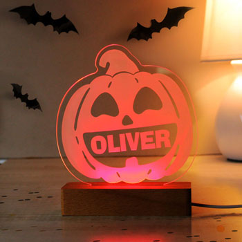 Kid's Personalised Pumpkin Wooden LED Halloween Decoration