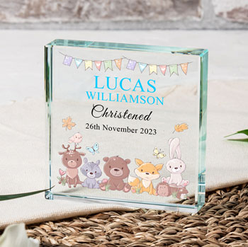 Personalised Glass Christened Token Pink or Blue