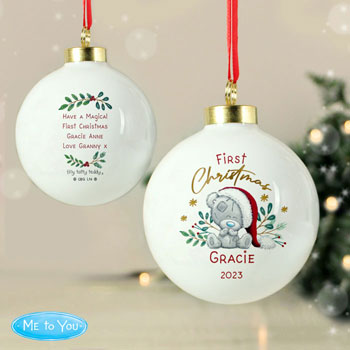 Personalised First Christmas Tiny Tatty Teddy Tree Bauble