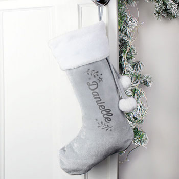 Personalised Holly Design Silver Christmas Stocking Adult