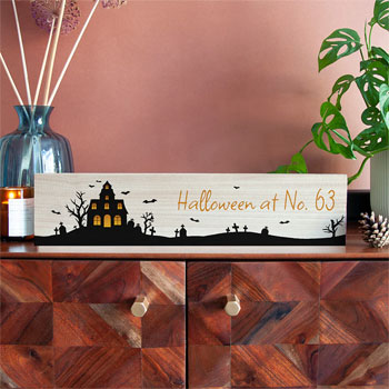 Personalised Wooden Halloween Decoration Mantle Sign