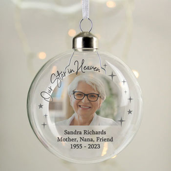 Personalised Photo Upload Memorial Glass Christmas Bauble