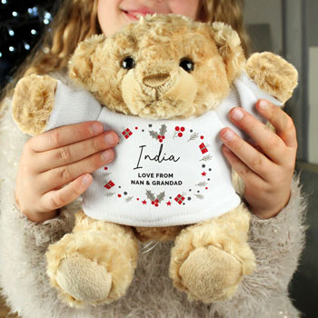 Personalised Christmas Teddy Bear in Holly Jumper