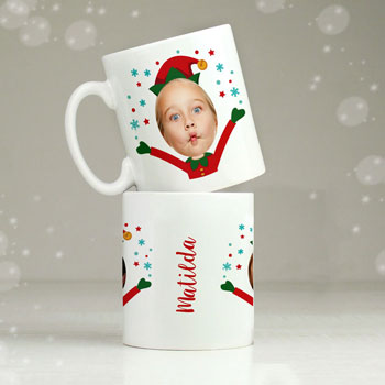 Personalised Photo Upload Christmas Elf Mug