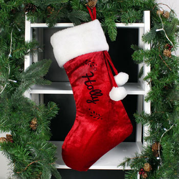 Personalised Holly Red Christmas Stocking Adult or Child