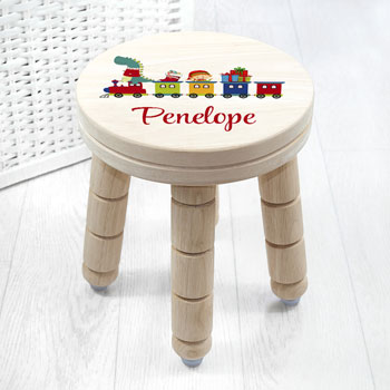 Personalised Christmas Train Wooden Stool Toddler Xmas Gift