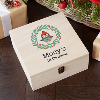 Wooden Medium Personalised Baby's First Christmas Eve Box