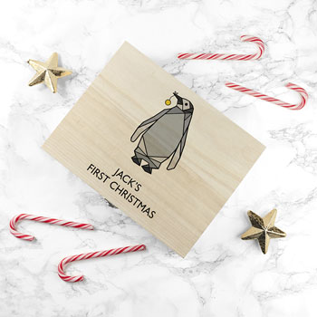 Personalised Baby Penguin First Christmas Keepsake Box
