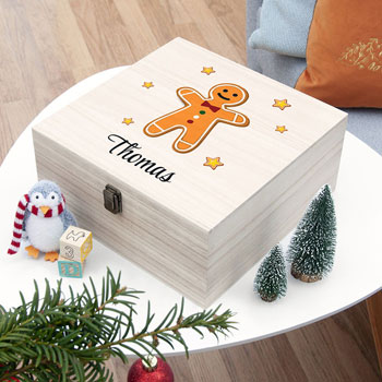 Personalised Gingerbread Man Large Wooden Christmas Eve Box 