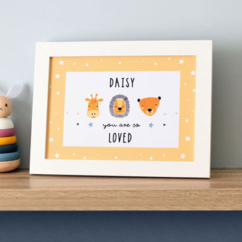 Personalised So Loved Nursery A4 Framed Safari Baby Print