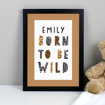 Personalised Born To Be Wild A4 Framed Baby Nursery Print