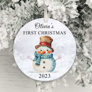 Personalised Acrylic Snowman First Christmas Decoration