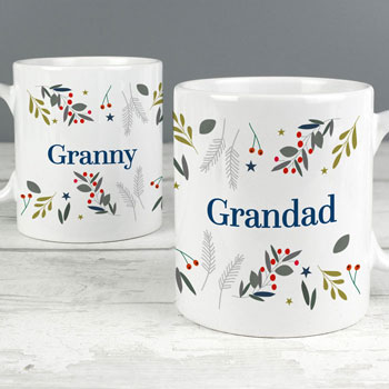 Personalised Festive Christmas Mug Set Grandparent's Gift