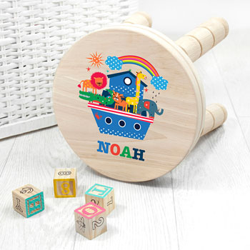 Kid's Personalised Noah's Ark Wooden Christening Stool