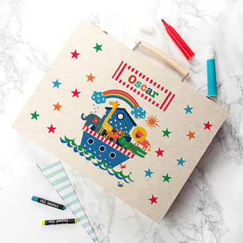 Personalised Kid's Noah's Ark Colouring & Art Set In A Case