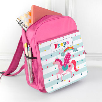 Personalised Girl's Unicorn Rucksack Pink or Red