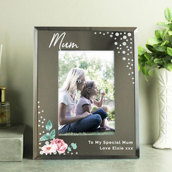 Personalised Floral 6x4 Inch Diamante Glass Photo Frame