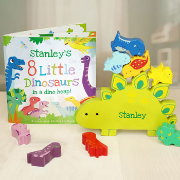 Personalised Dinosaur Book & Stacking Toy Toddler Gift